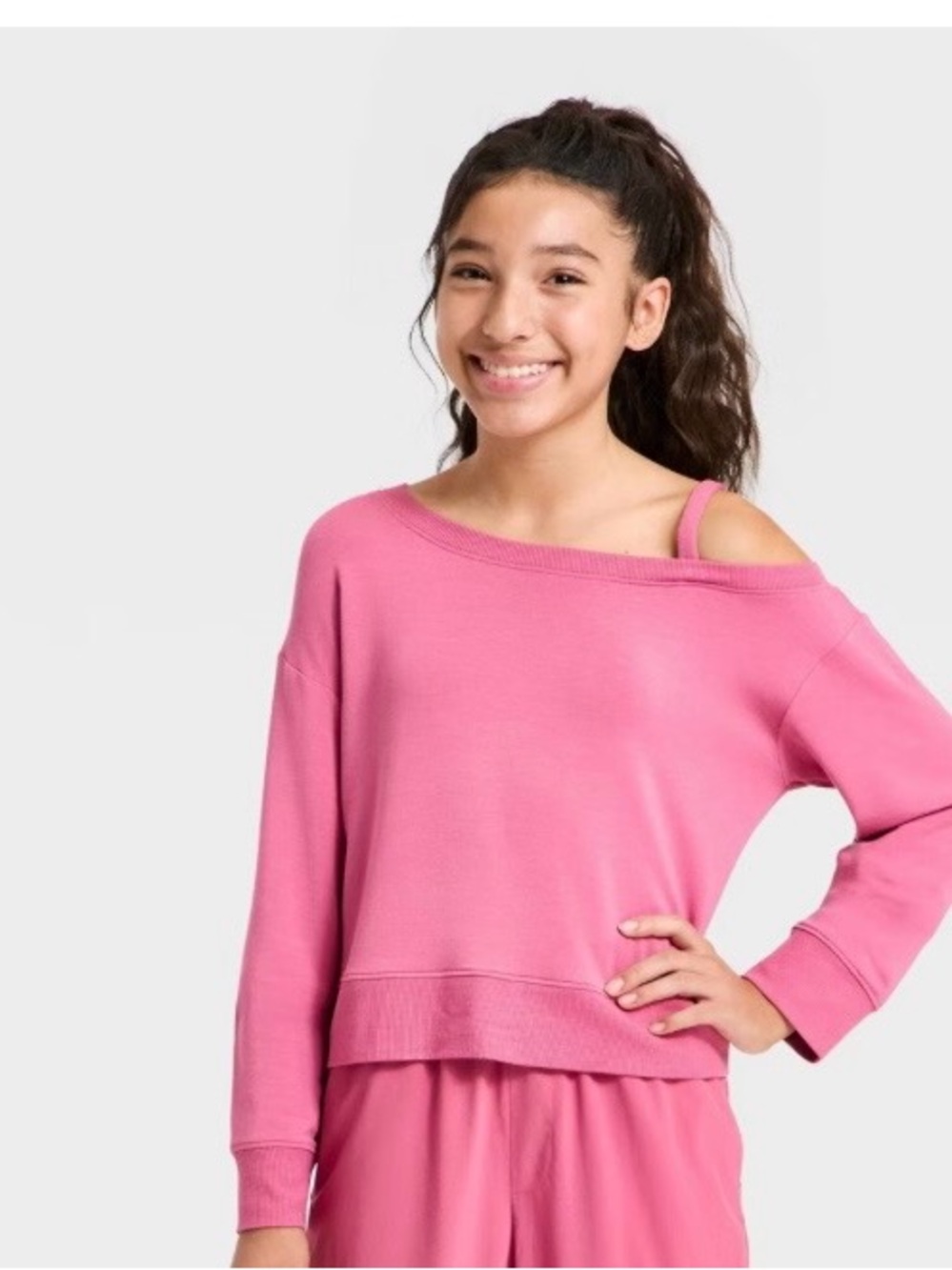 all in motion Pink Off-Shoulder Sweatshirt